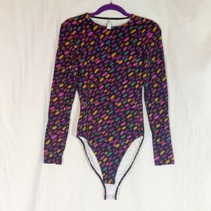 American Apparel printed black long-sleeved bodysuit, M, NWOT